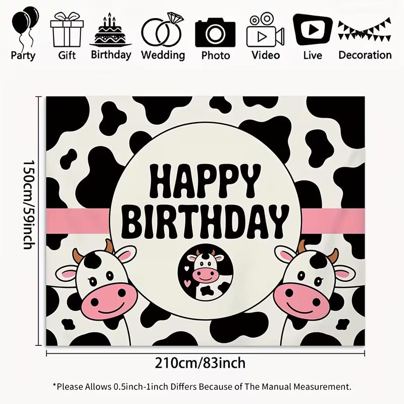 

2D Flat Printing Cow Pattern Happy Birthday Backdrop for Girls Boys Birthday 47.2x31.5inch/120*80cm