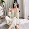 2025 Sexy Lace Velvet Pajama Set: Women's Padded Camisole & Long Sleeve Homewear