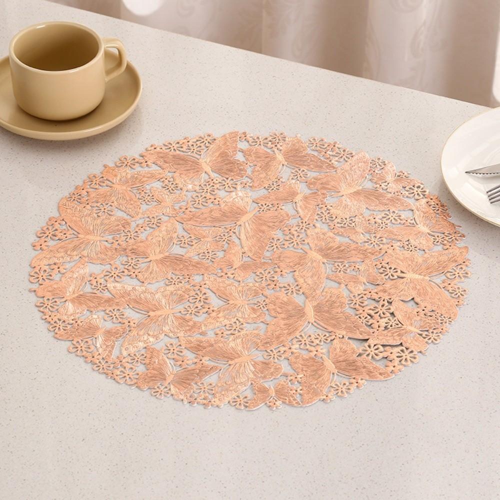 

Heat Resistant PVC Coaster Hollow Out Table Mat Fashion Butterfly Placemat for Dining Table рожевий колір золота