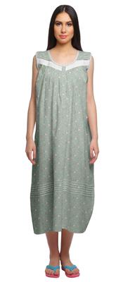 Printed Womens Button Placket Mid Long Nightdress Cotton Night Gown