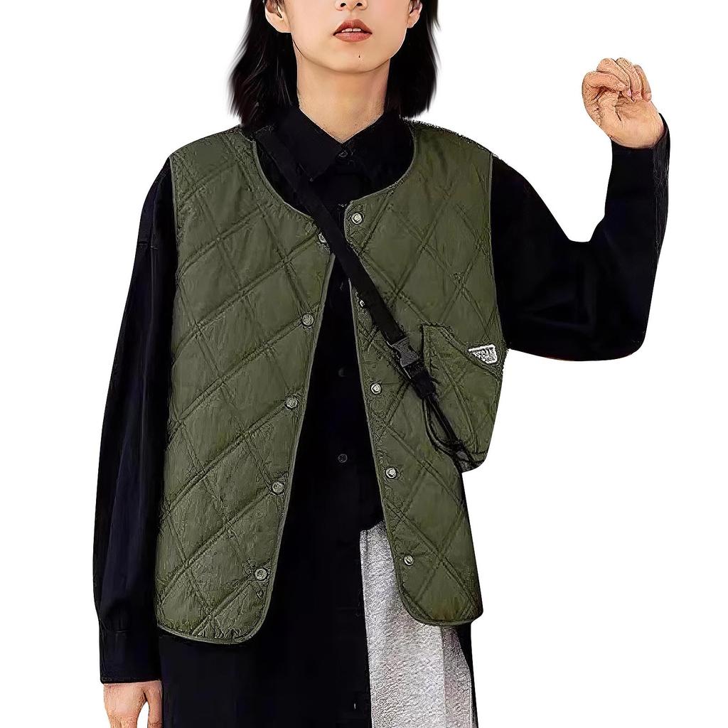 Damska modna pikowana kamizelka w kratę diamentową z bawełnianą podszewką