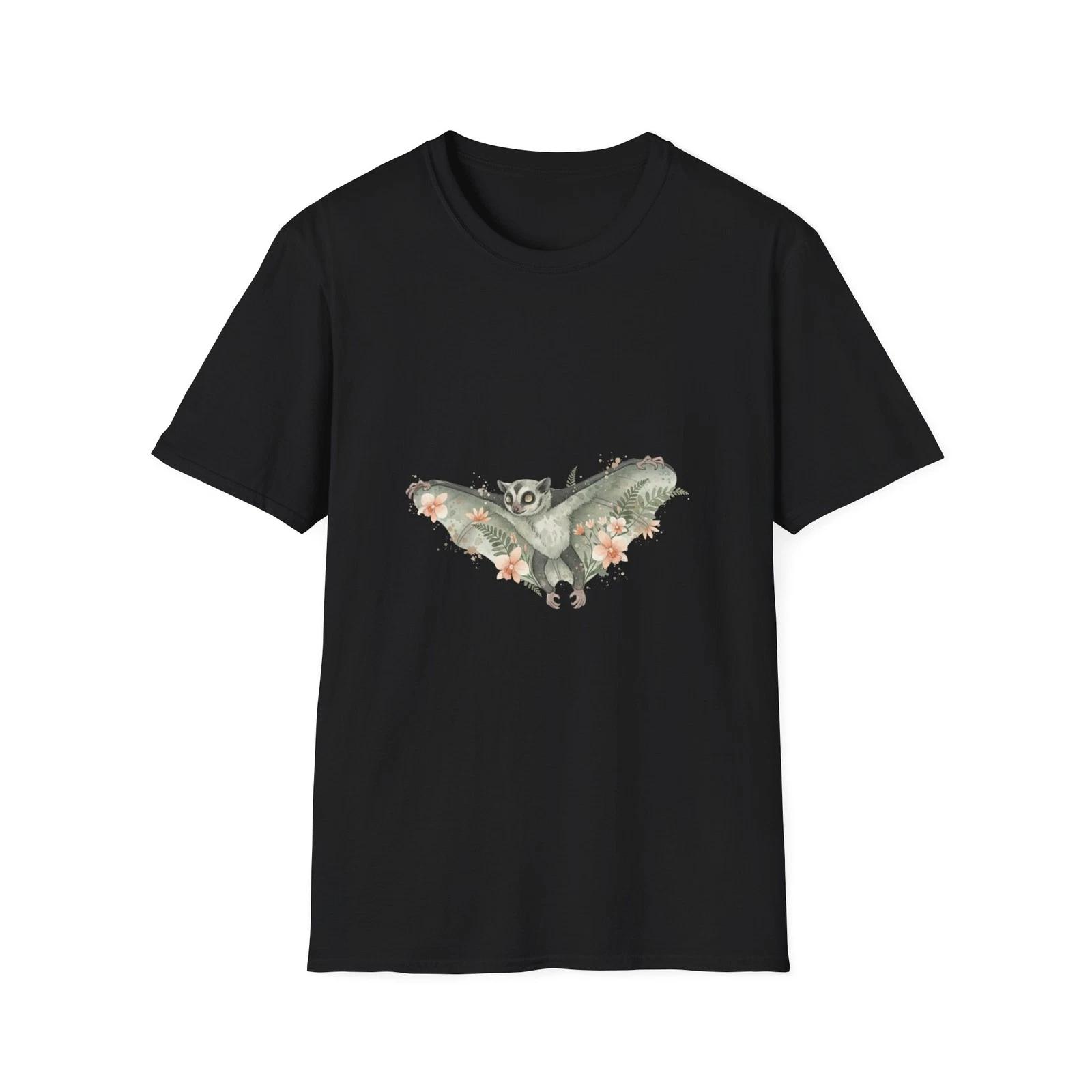 Lemur Floral Watercolor Nature Black Tee Aesthetic Graphic T-Shirt S