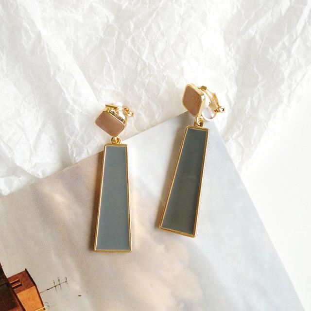 Серьги-клипсы без пирсинга женские длинные прямоугольные геометрические капли глазурь контрастные срезы ушей серьги-клипсы без пирсинга