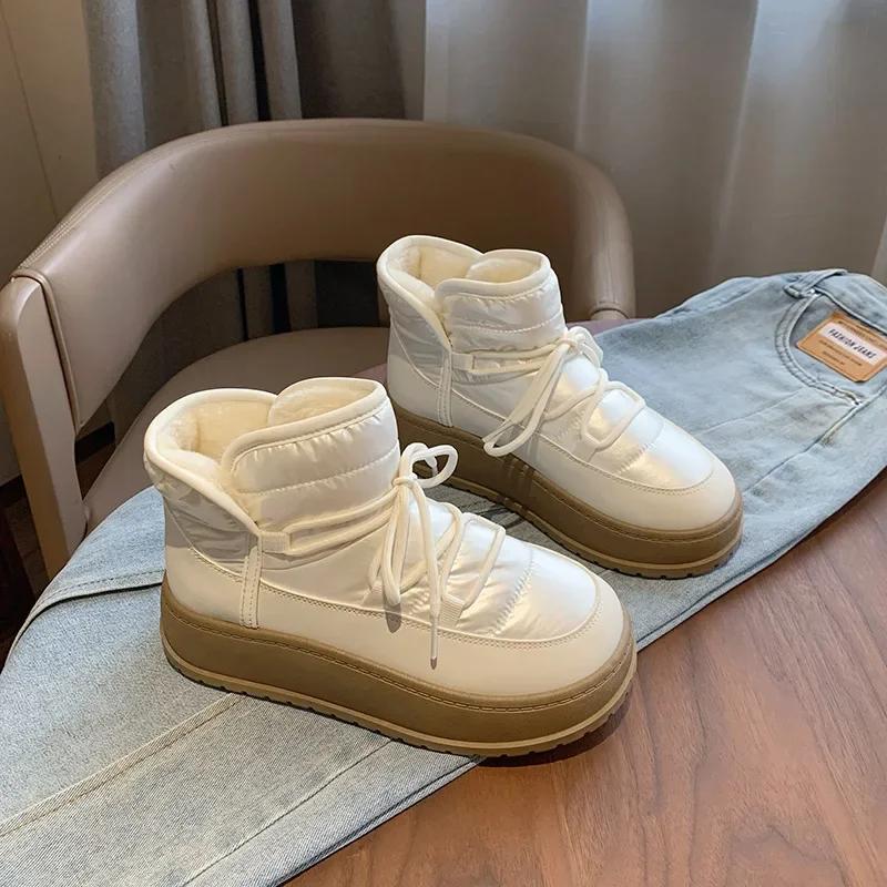 

Women s Thick Warm Plush Snow Boots Winter New Fashion Slip on Platform Ankle Boots Female Casual Comfort Anti Slip Cotton Shoes 35 бежевый