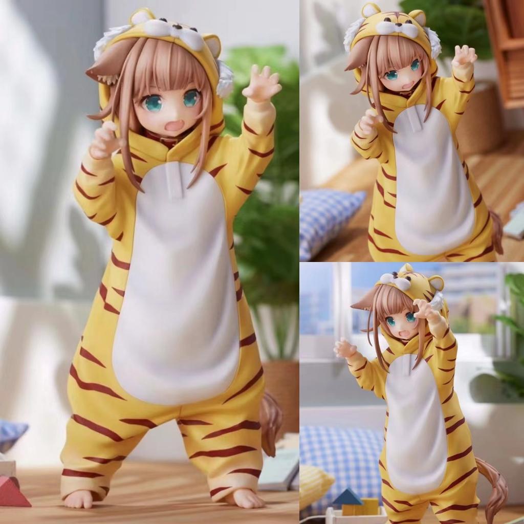 Cartoon-Katzenmädchen sitzt und isst Fisch Sojabohnenpulver Sitzhaltung kann Gesicht ändern Schönes Mädchen Figur Modell Spielzeug Geschenk