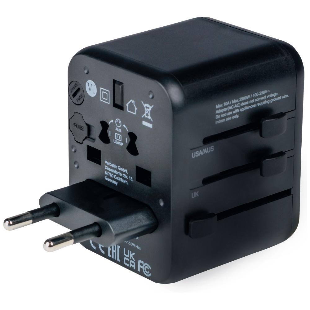 Verbatim Adapter Podróżny Eu/Uk/Us2Xusb-A Uta-01 Czarny/Black 49543