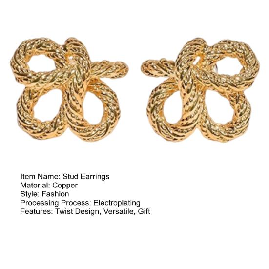 1 Pair Stud Earrings Twist Design Copper Ear Studs Simple Style Everyday Wear Earrings Versatile Fashion Accessory