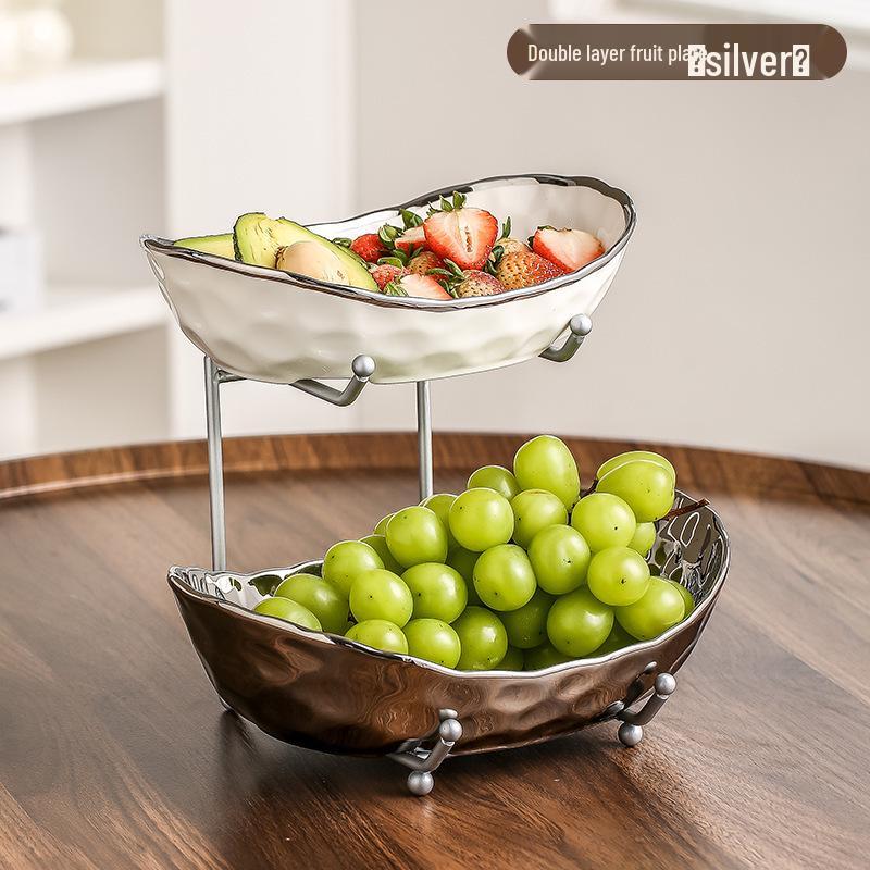 Elegant Multi-Layer Ceramic Fruit Bowl with Electroplating - High-Value Dried Fruit Storage Rack