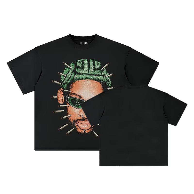 2026 Rodman Oversized Print New Popular Men's Pure Cotton Casual Round Neck Pure Cotton Breathable Oversized Unisex Harajuku high quality