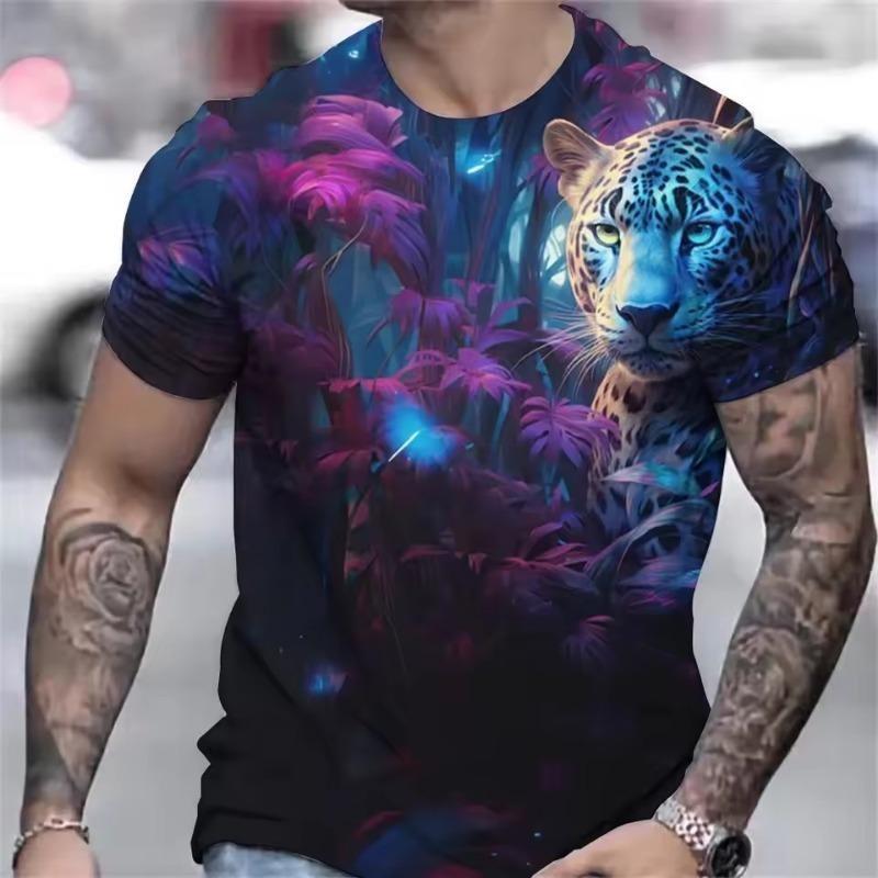 Men's T-shirt with 3D Animal Graphics T-shirts Everyday T-shirts with Round Neckline  Short 6XL