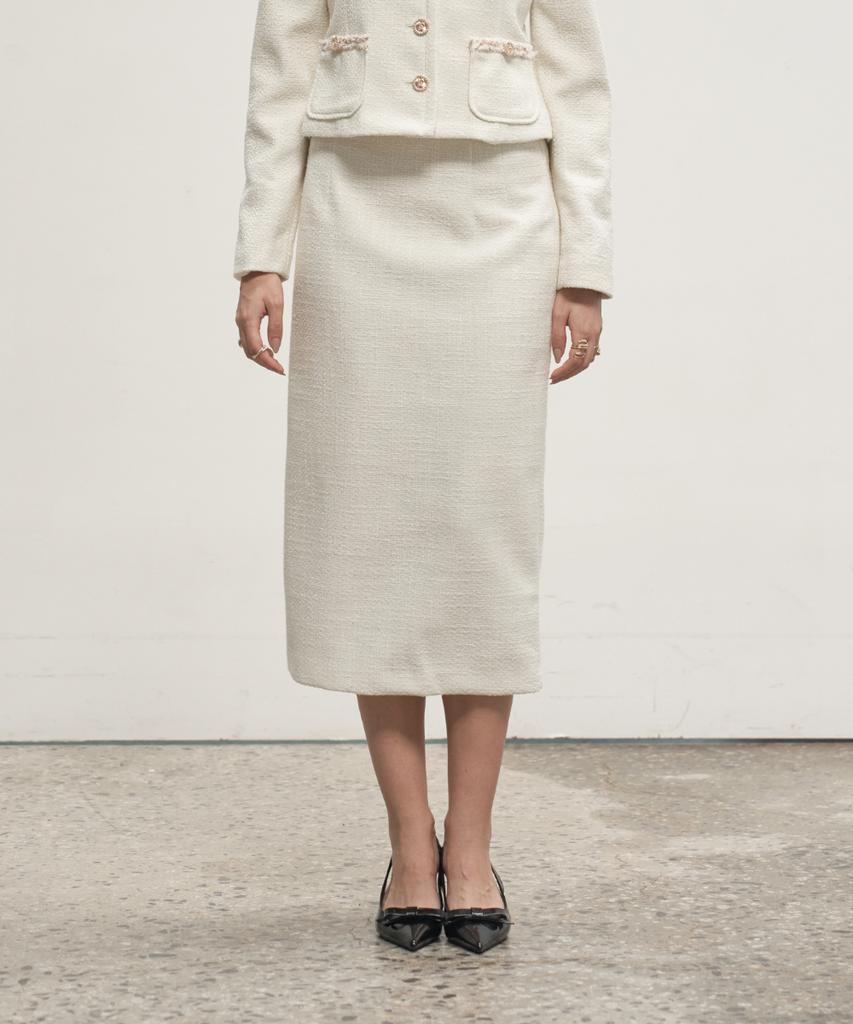 320SHOWROOM Tweed H-Line Back Slit Skirt Cream
