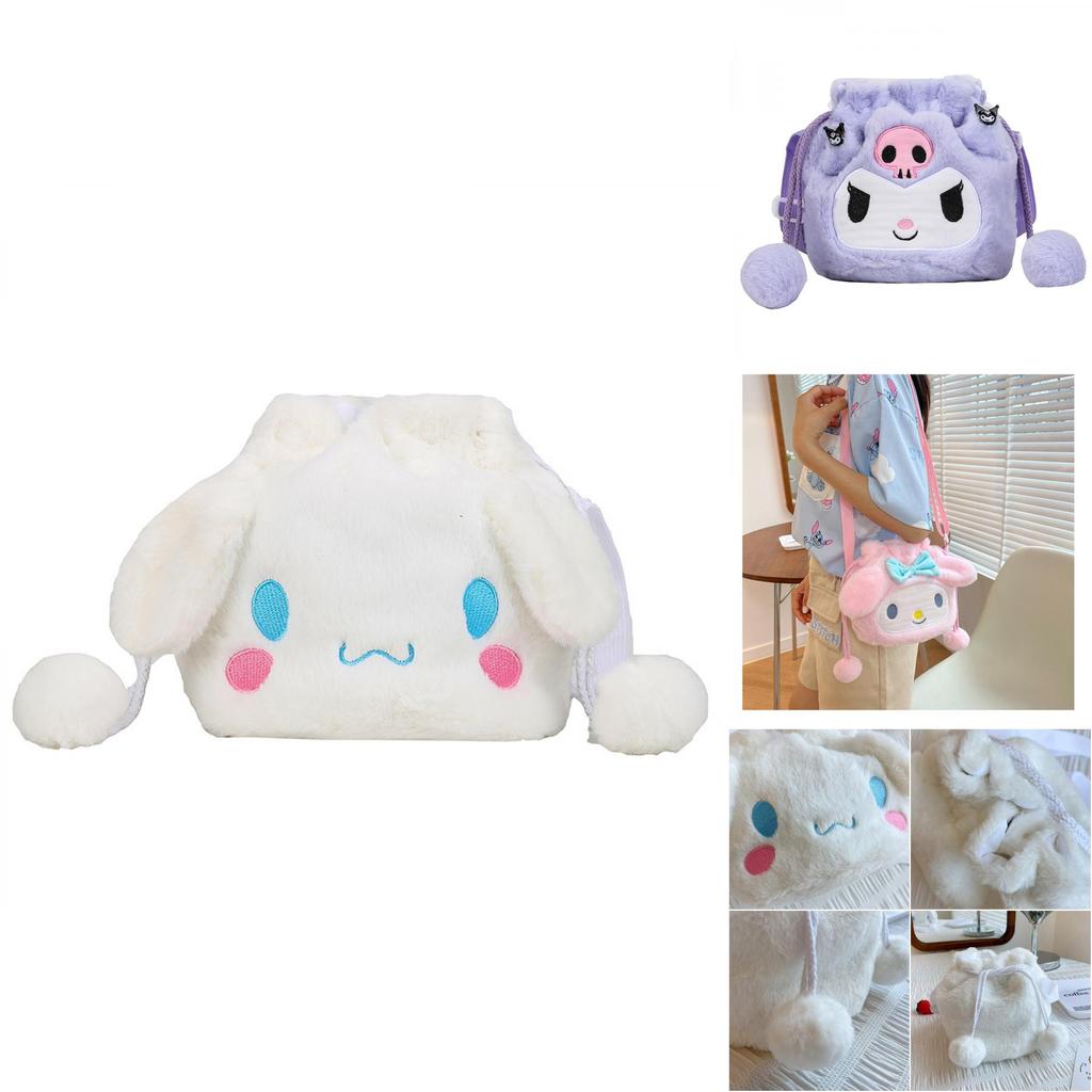 Kuromi Melody Cinnamoroll Cute Plush Drawstring Tote Bag For Girls