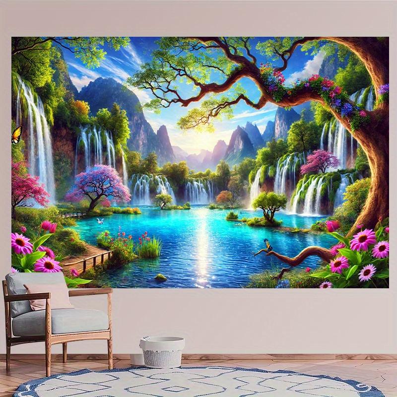 A magical waterfall garden polyester photography background fabric, multi-purpose birthday banner