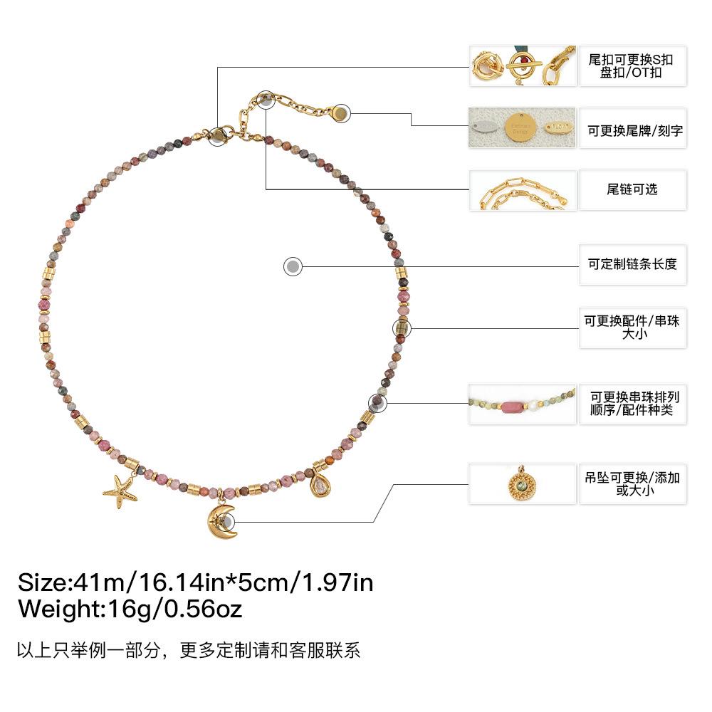 GEMCHIC Women s Bohemian Rose Quartz Beaded Necklace with Moon and Star Charms