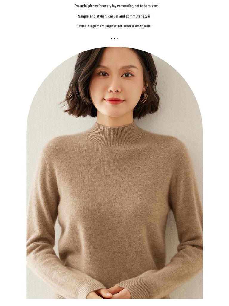 Women's Slim-Fit Half-High Neck Cashmere Sweater: Warm & Versatile Knitted Pullover