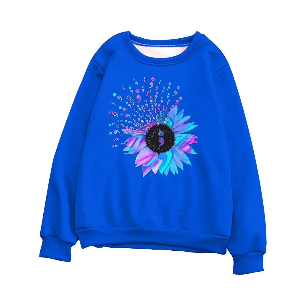 Women's Fashion Casual Print Round Neck Sweater Loose Sports Tops Pullover