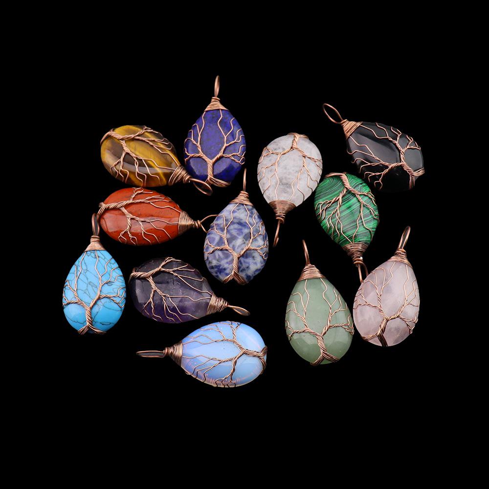 Natural Agate Crystal Tree of Life Pendant Necklace