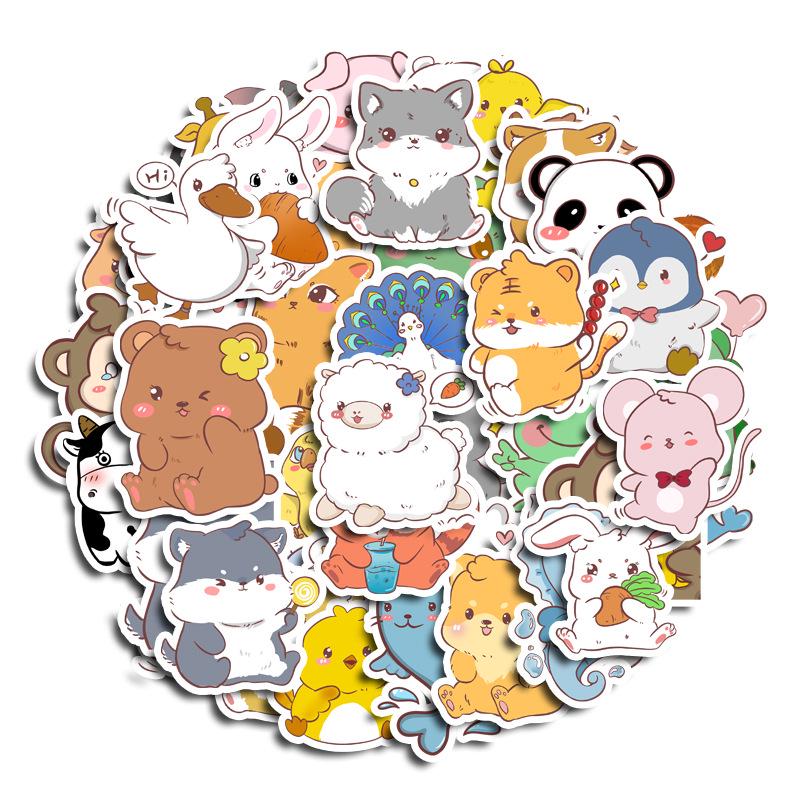 Set di Adesivi Carini Animali Cartoni Animati per Diario - 50 Fogli per Decorazioni Fai-da-te per Bambini, Borracce e Album Fotografici