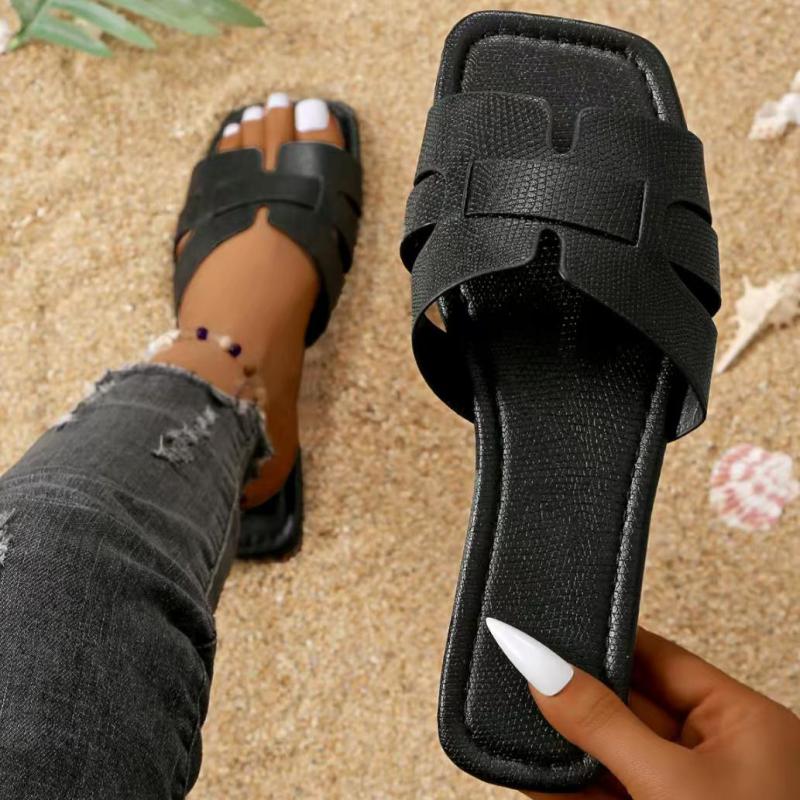 Fashion White Flat Slippers for Women Summer Design Soft Non-slip Slippers Braided Open Toe Square Head Outdoor Beach Slippers Woman