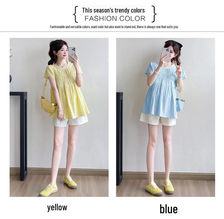 2026 Chic Maternity Summer Sweet Doll Shirt - Loose, Slimming Short Sleeve Top for Moms