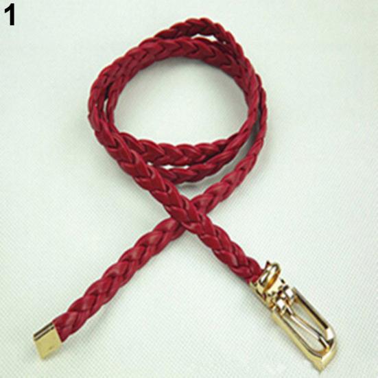Women Buckle Strap Waistband Braided Faux Leather Vivid Narrow Thin Waist Belt