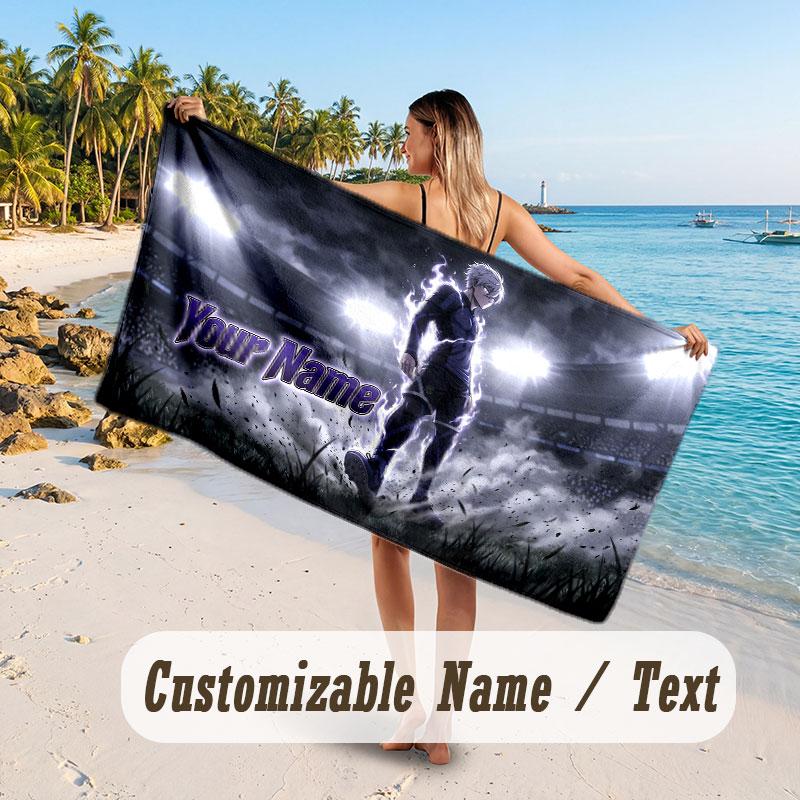 Custom Name Large Beach Towel,Blue Lock Quick Absorbent Towel For Outdoor Travel Poolside