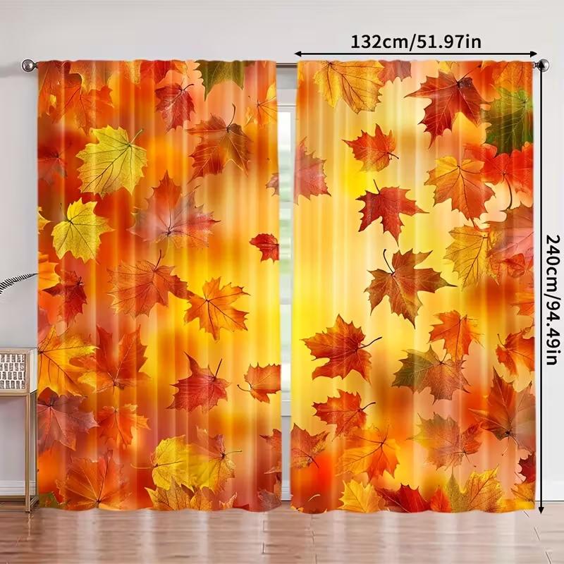 2 Pcs Maple leaves in autumn print curtains,suitable for bedroom,living room kitchen decoration,home decoration,window decor