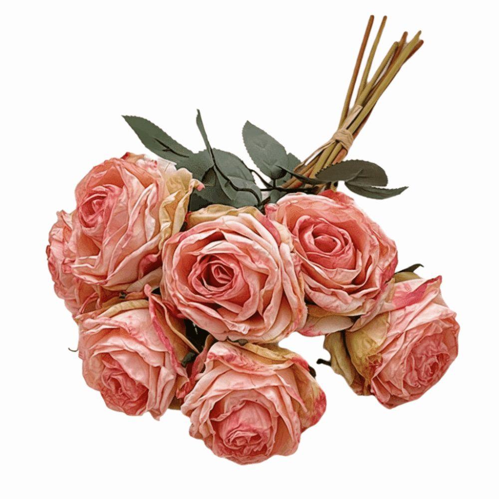 7PCS/Bundle 7 Head Rose Artificial Flower Silk Petals Faux Flower  Desktop Ornament