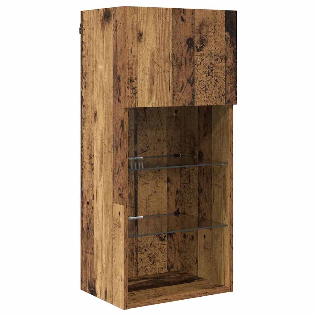 Wall Mounted TV Cabinet with LED Lighting Reclaimed Wood Finish 40.5 x 30 x 90 cm