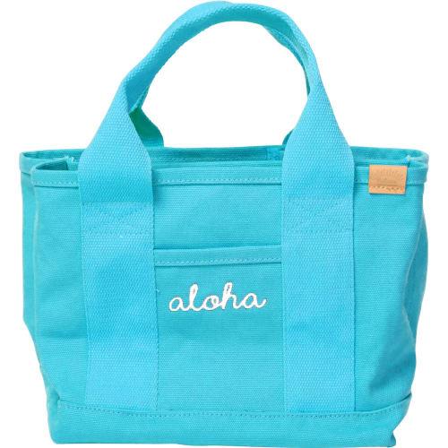 

Emplet Veil Hawaiian Mini Tote Bag with Aloha Embroidery, 21cm Wide x 24cm High x 16cm Deep, Turquoise, 100% Cotton. Multiple compartments make it eas