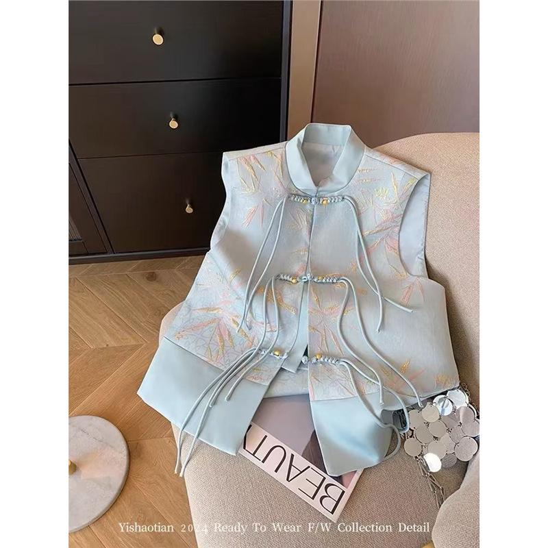 Vest High-end Top Women's Spring and Autumn Style Pine Brocade Jacquard Year Women's Retro Style Vest