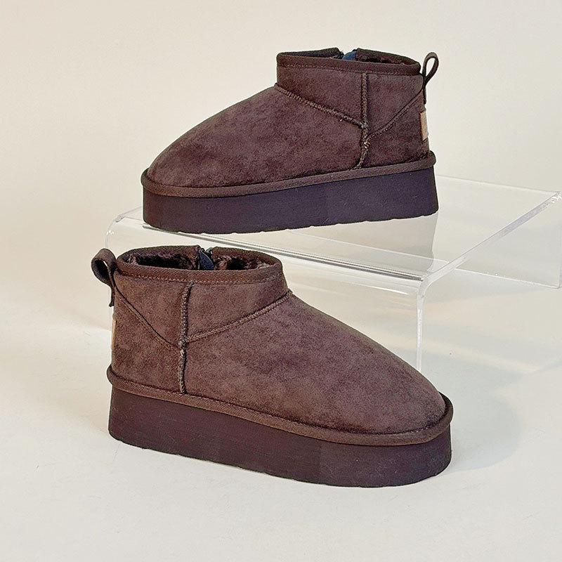 

9994 Snow boots women s new autumn and winter casual velvet solid color heightening warm mid-top cotton shoes 35 темно-коричневого