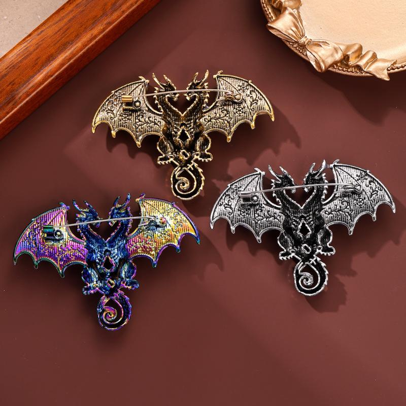 Matte Finish Metal Double Headed Dragon Brooch 1Pcs Unisex Animal Pin Fashion Accessory for Blazer Backpack Daily Outfit