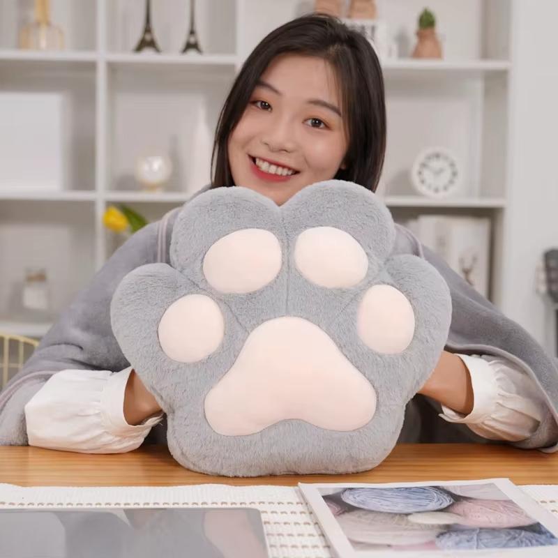 34/40cm Bear Cat Paw Pillow with Two Holes Flannel Blanket Colorful Stuffed Fuzzy Animal Handwarmer Pillow for Winter Warm