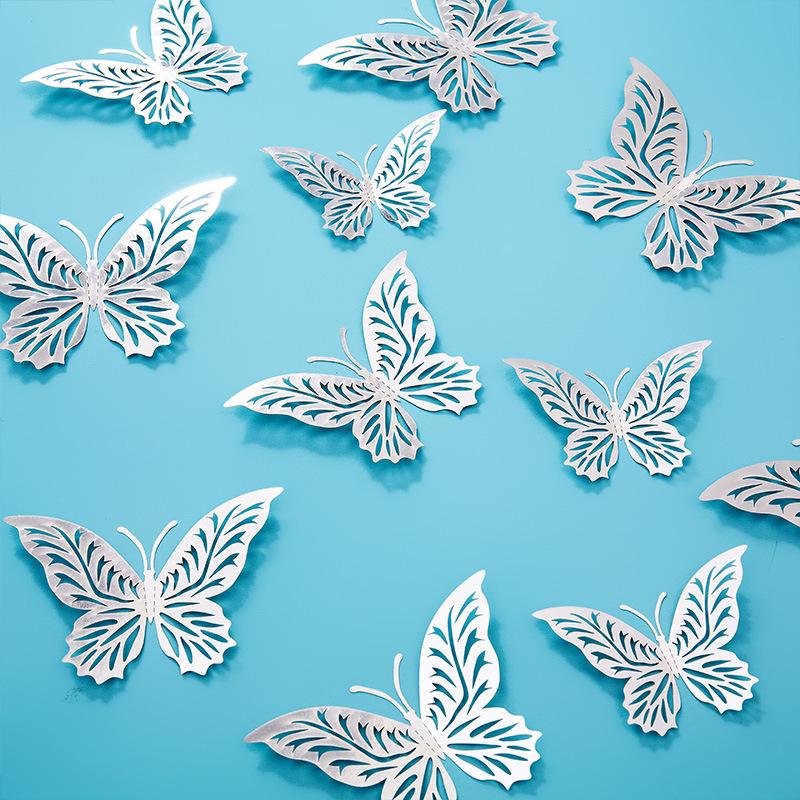 3D Imitation Metal Butterfly Wall Decor Stickers - Hollow Design for Living Room