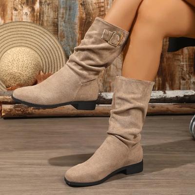 Mode 2025 Marke Damen Schuhe Gürtelschnalle Damenstiefel Mode Slipper Moderne Stiefel Damen Winter Retro Rom Übergröße Halbwadenstiefel