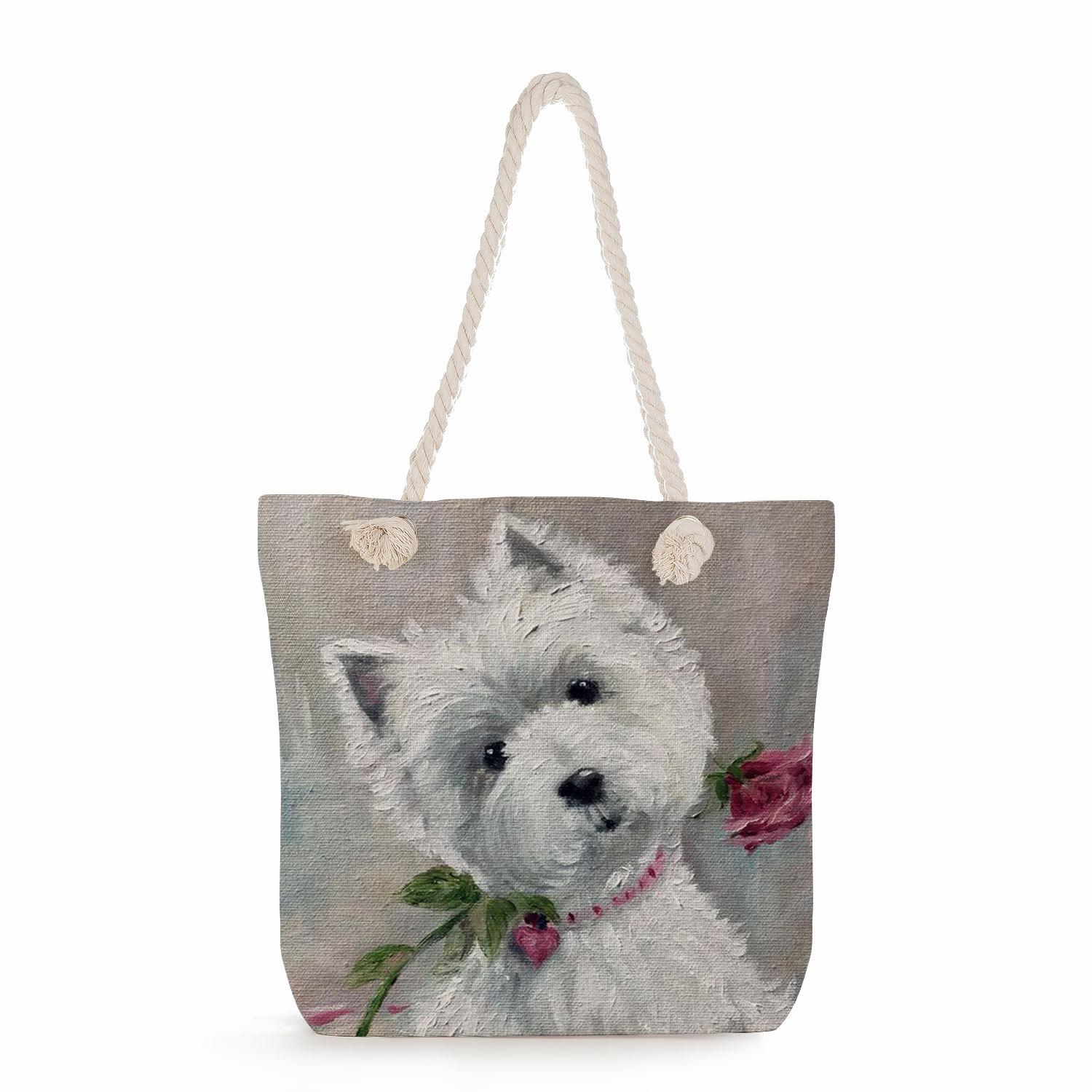 

Dog print thick rope single-shoulder beach bag 7313