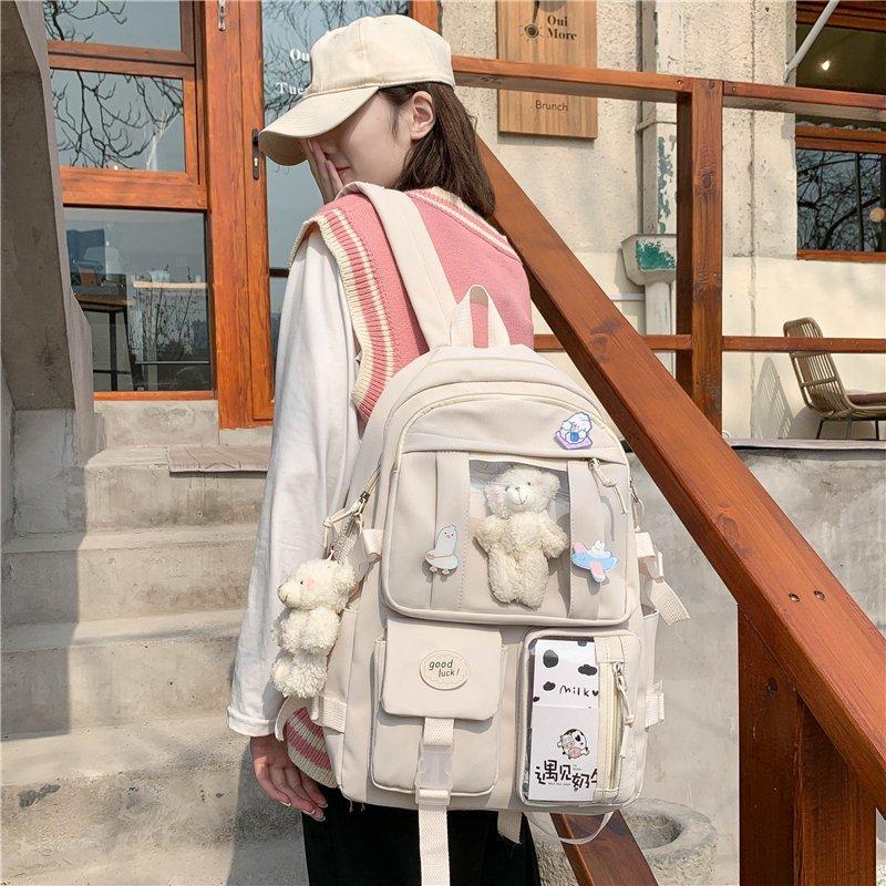 Japansk High School Jenter Ryggsekk Skolevesker for Tenåringsjenter Flere Lommer Ny Kawaii Ryggsekk Kvinner Harajuku Søt Mochila