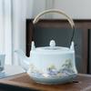 Blue Ceramic Teapot, Large capacity cooling water kettle, Brewing tea pot with tea strainer, Restaurant handle style tea kettle