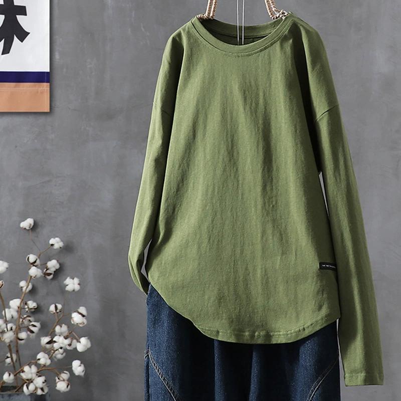 Women's Solid Color Long Sleeved T-shirt for Women's Design Sense Spring and Autumn Fashion Top Base Shirt