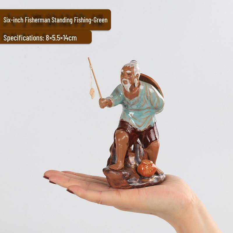 Jiang Taigong Fishing Ceramic Bonsai Rockery Ornament For Aquariums