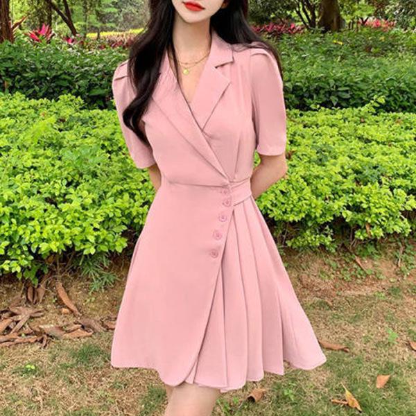 2026 Summer Slimming Waist-Cinched Pleated Dress for Women Large розовый