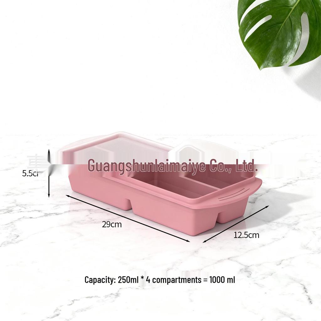 Silicone Ice Cube Tray with Lid: 4-Grid Frozen Soup & Food Storage Box