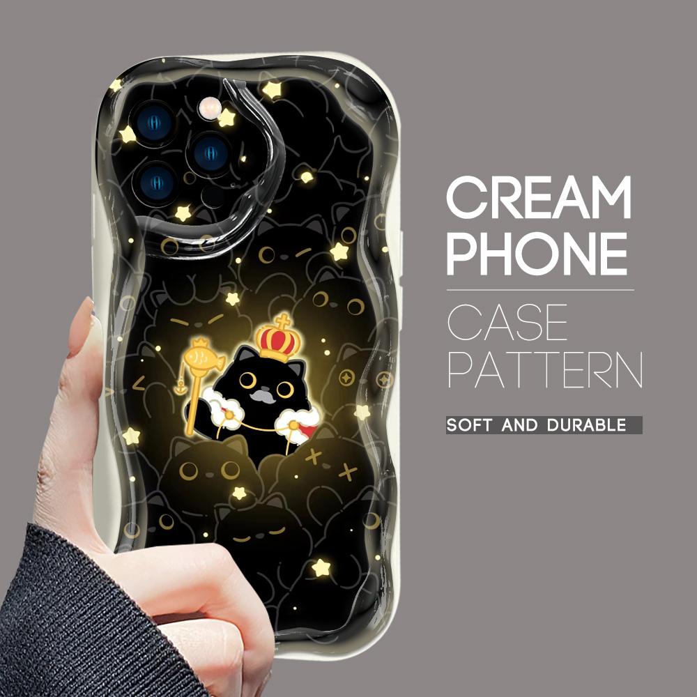 For iPhone 16 15 14 13 12 Pro Max Samsung S24 Ultra S23 S22 Plus Redmi Note 13 Pro Black Animals Cream Texture Soft Silicone Cover Phone Case