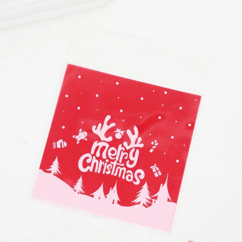 100pcs Christmas Cookie Candy Bags Self Adhesive Gift Packaging Biscuit Snack Bag New Year 2024 Noel Navidad Xmas Party Decor
