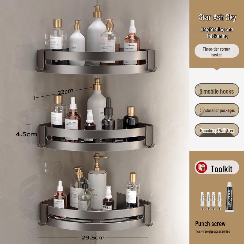 

Punch-Free Corner Shower Shelf - Wall-Mounted Triangle Bathroom Storage Basket