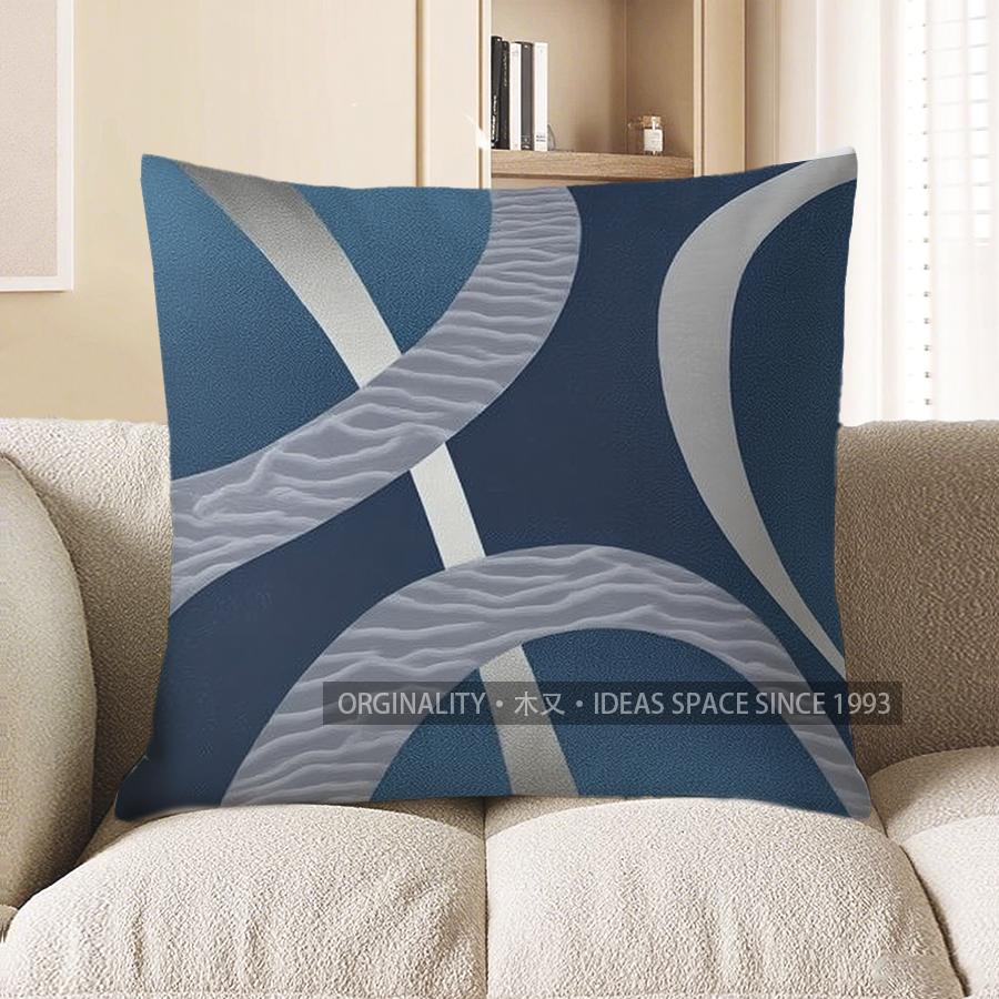 Home Decor Modern Blue & Gray Geometric Throw Pillow Pattern Cushion Cover Suitable For Sofa Bedroom Car Pillow Cover