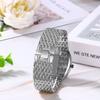 Popular and stylish diamond analog watch for men and women, featuring a stainless steel strap, square design, and a waterproof silver finish. Perfect