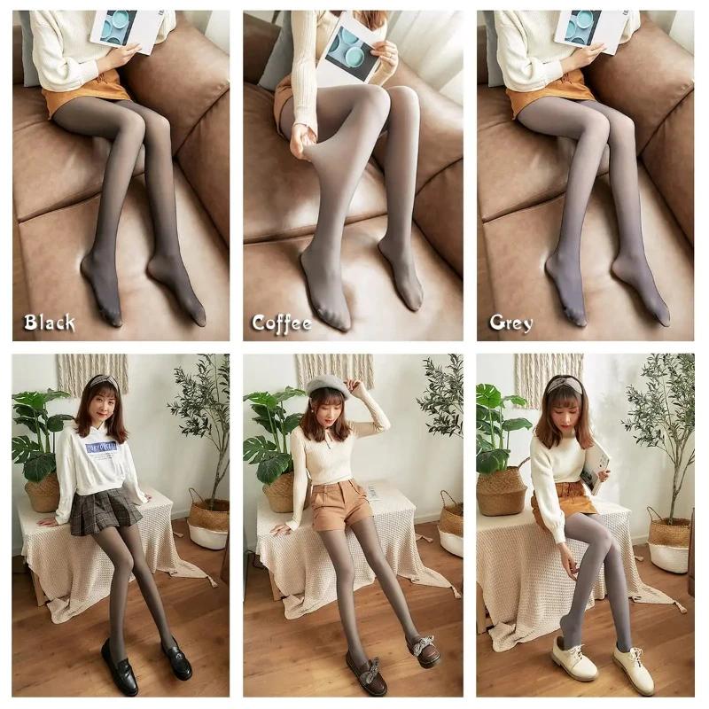 Women'S Fleece Tights Ladies Women'S Insulated Tights Warm Pantyhose Fake Translucent Fleece Winter Tights High Elastic Pants High Quality