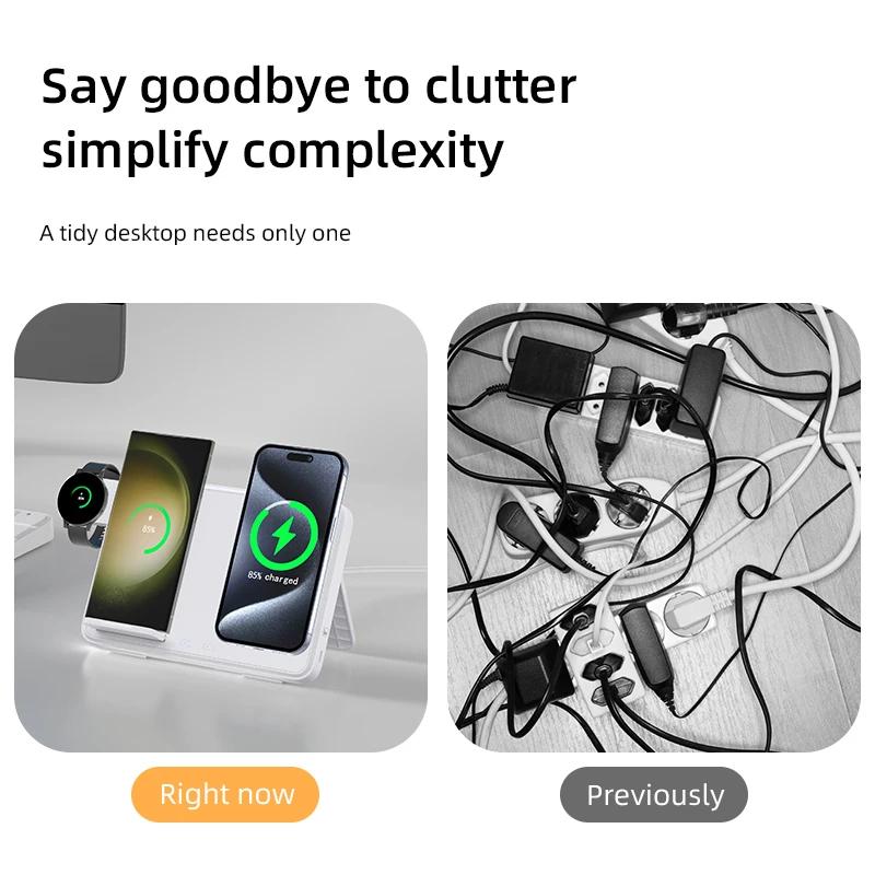 4-in-1 kabellose Ladestation mit LED-Nachtlicht, faltbar und schnellladefähig für iPhone, Samsung Galaxy, Apple Watch und AirPods 2
